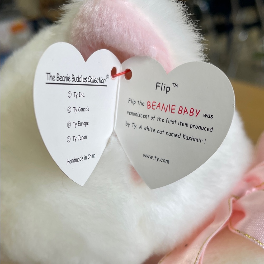Ty White Plush Cat with Pink Accents - Picture 2 of 3